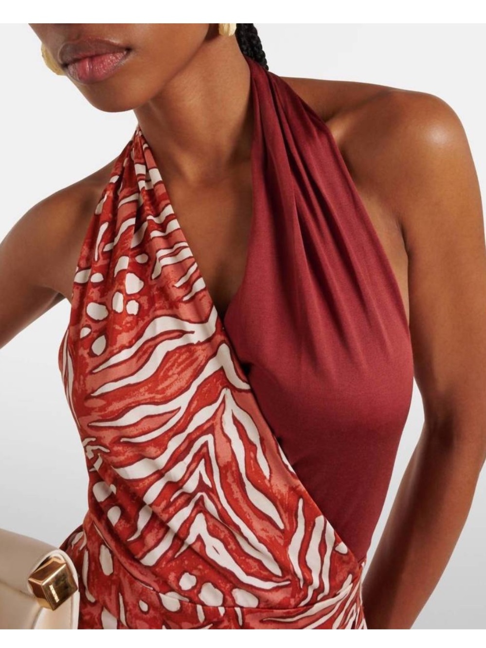 DVF DIANE VON FURSTENBERG chase dress in caramel/chestnut wrap maxi halter 2 - Picture 5 of 15